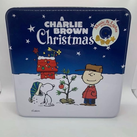 Peanuts Other - COLLECTOR Peanuts A CHARLIE BROWN CHRISTMAS COOKIE TIN Music & Lights Up SNOOPY